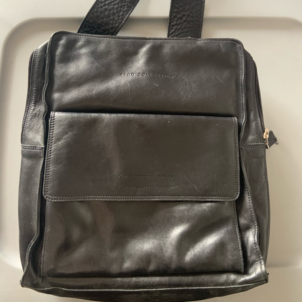Black leather backpack